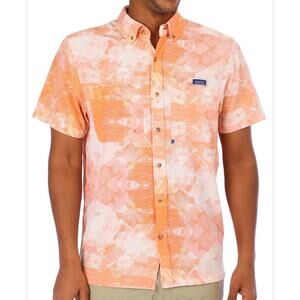 XCaster Outdoor Men's Fish Waves Bealls Button-Down Shirt Orange‎ Size XXL